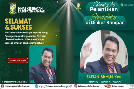 Elfian,SKM,M.Kes Dilantik Jadi Kepala Bidang Pencegahan dan Pengendalian Penyakit Dinkes Kampar