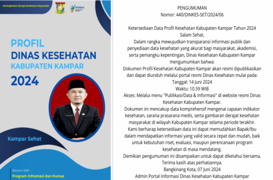 Ketersediaan Data Profil Kesehatan Kabupaten Kampar Tahun 2024
